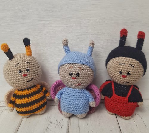 CrochetByIryska Hand Crochet Funny Stuffed Toys Plush Toys Animals Bee Ladybird Butterfly Knit