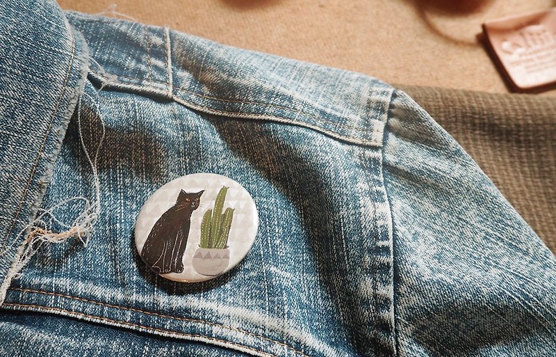 Pin badge tabby cat cactus - 徽章/別針 - 紙 多色