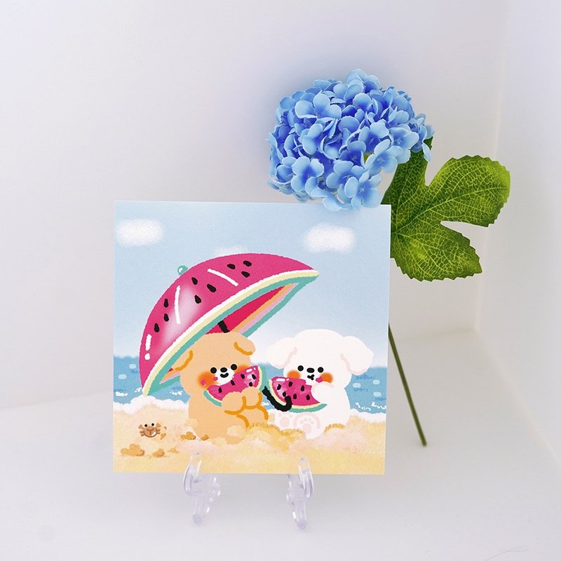 Watermelon beach square postcard - 卡片/明信片 - 紙 