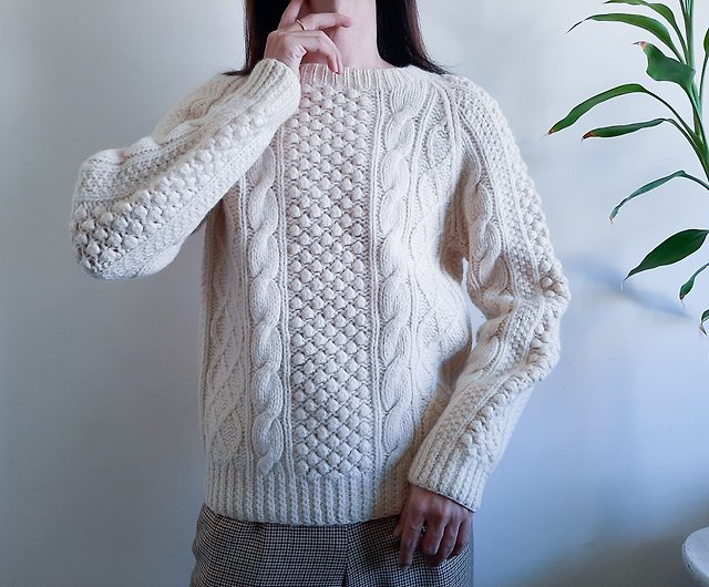 Vintage cream wool fisherman knit sweater Cable knit Aran sweater Irish  Pullover - Shop ISSARA ART GALLERY Women's Sweaters - Pinkoi