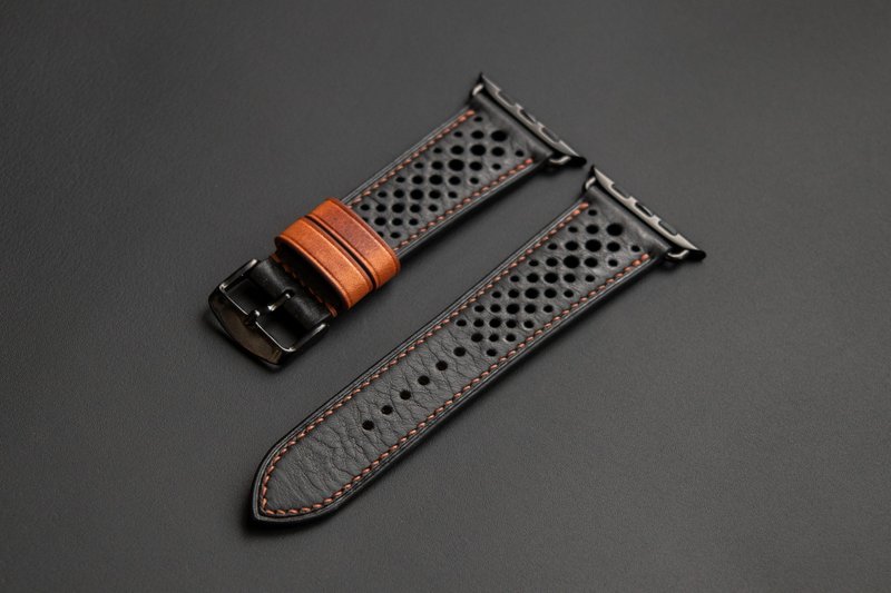 Watch band for Apple Watch custom made of Black Minerva Box cowhide leather - Watchbands - Genuine Leather Black