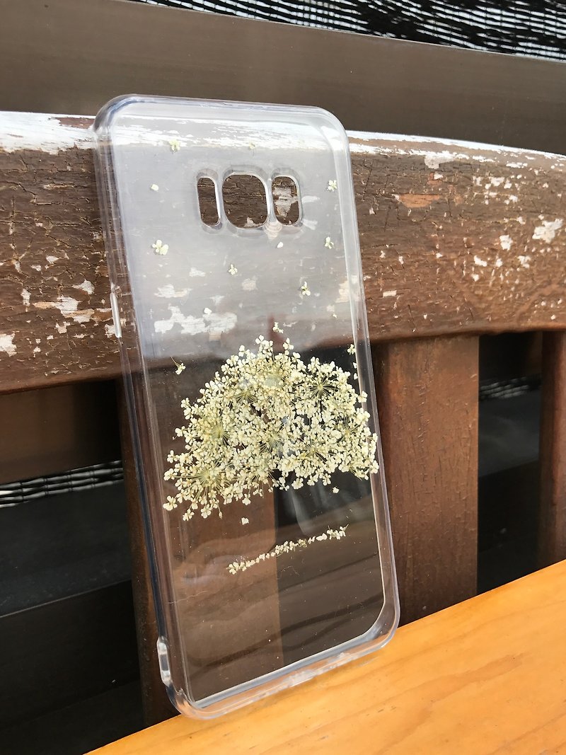 Samsung Galaxy S8 ケース 本物のお花使用 スマホケース 白い 押し花 026 - スマホケース - 寄せ植え・花 ホワイト