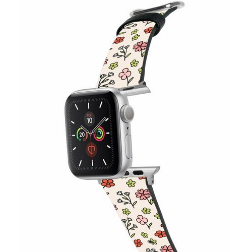 The Hood Pinkoi 旗艦店 Wlidflowers十字壓紋牛皮Apple Watch真皮皮革錶帶5954