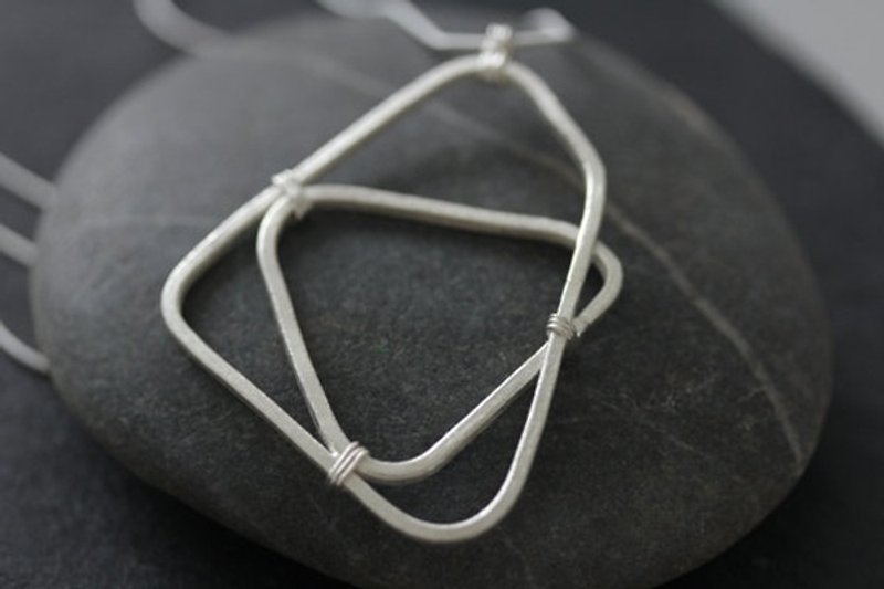 Handmade silver geometric shape pendant on silver snake chain necklace (N0092C) - สร้อยคอ - เงิน สีเงิน
