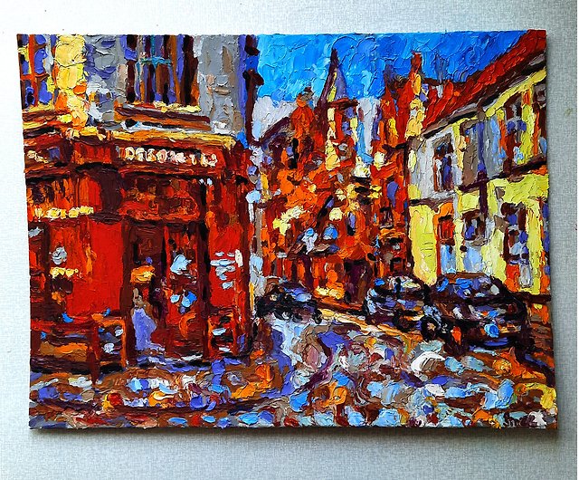 街並み絵画オリジナルアートヨーロッパの街並み油絵 - ショップ 
