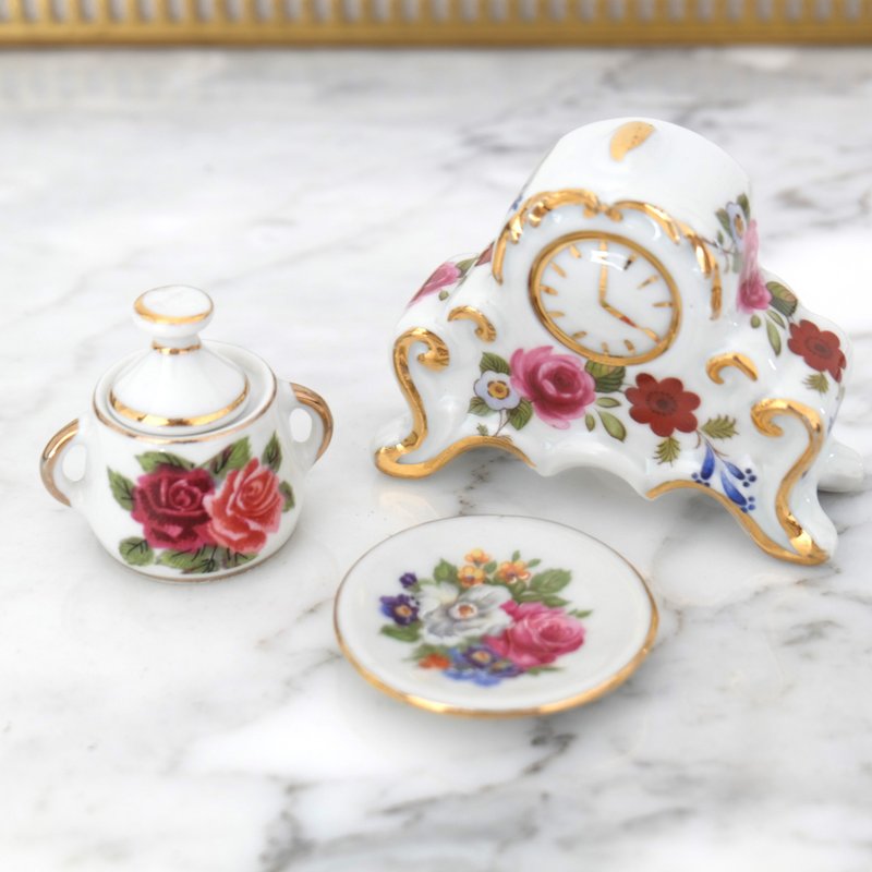 法國復古 Limoges 迷你玫瑰瓷器套裝 - 擺飾/家飾品 - 陶 白色