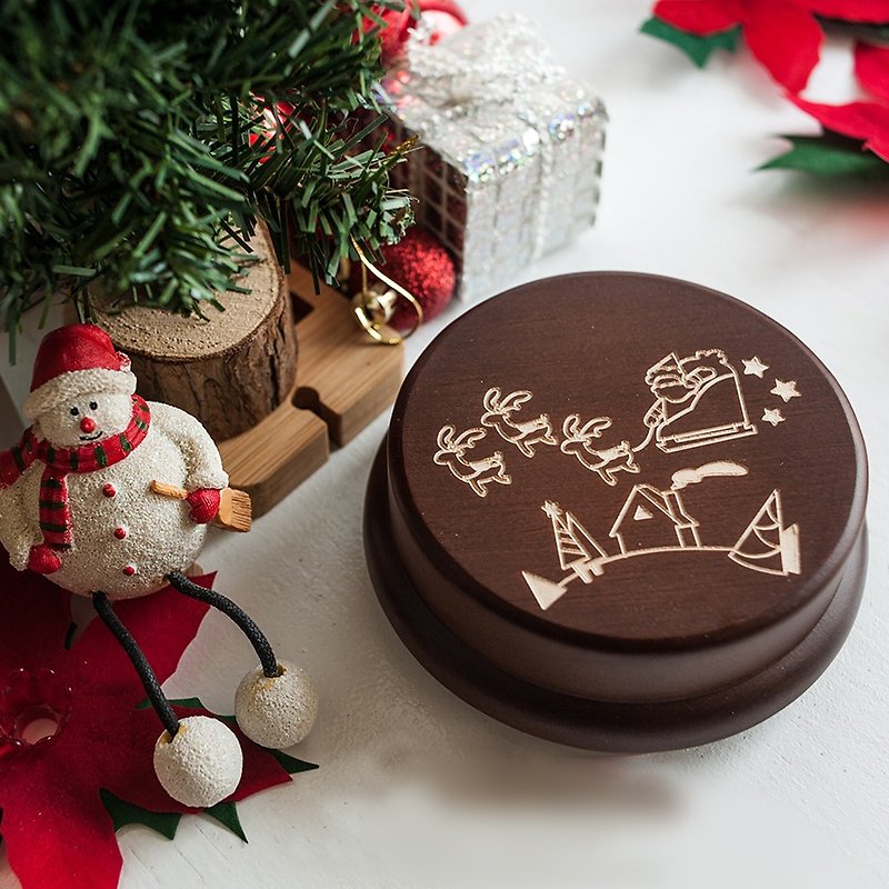 聖誕音樂盒【紀念禮物、聖誕禮物】麋鹿與聖誕老人  客製化 // 音樂盒 - 其他 - 木頭 咖啡色
