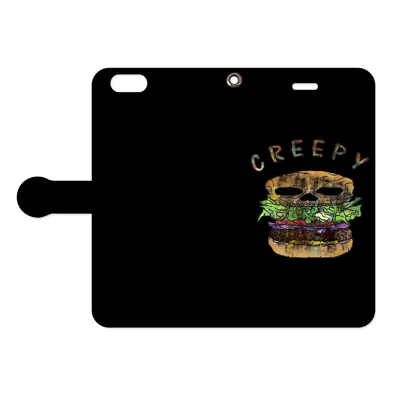 [Notebook type iPhone case] Creepy hamburger 2 - Phone Cases - Plastic Black