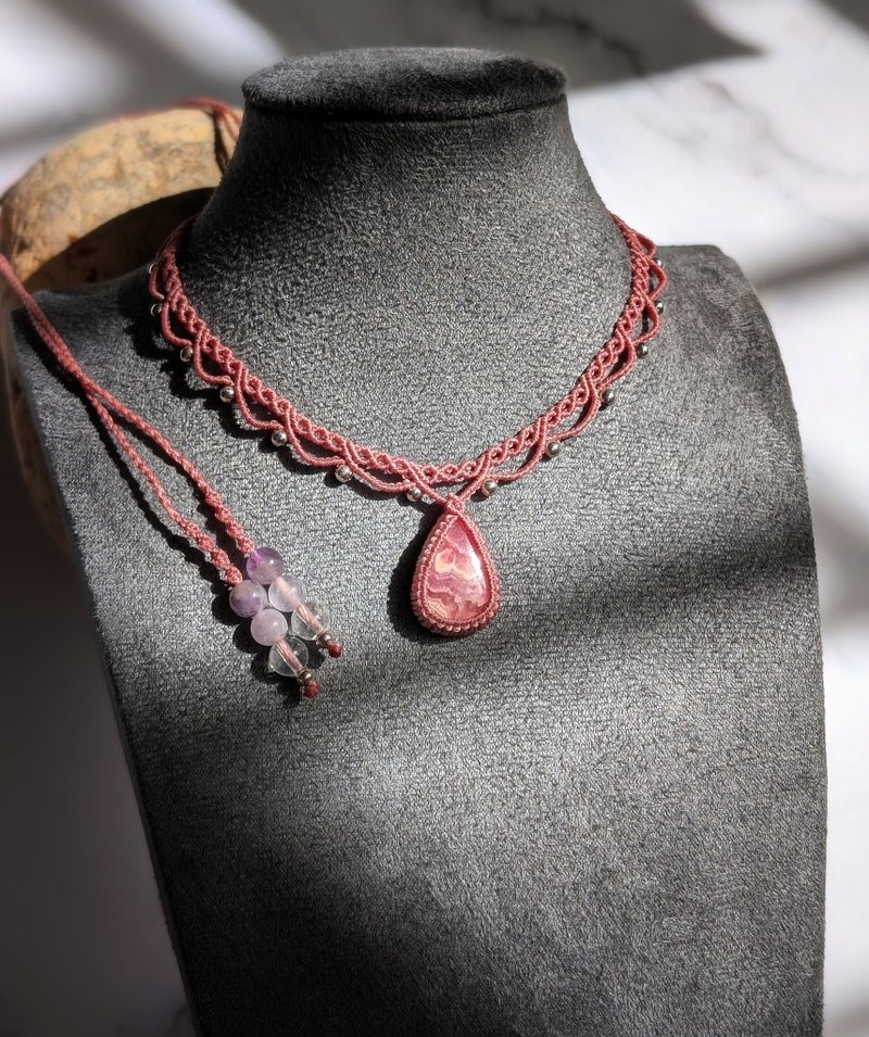 紅紋石編織頸鍊│鎖骨鍊│Chocker - 項鍊 - 水晶 粉紅色