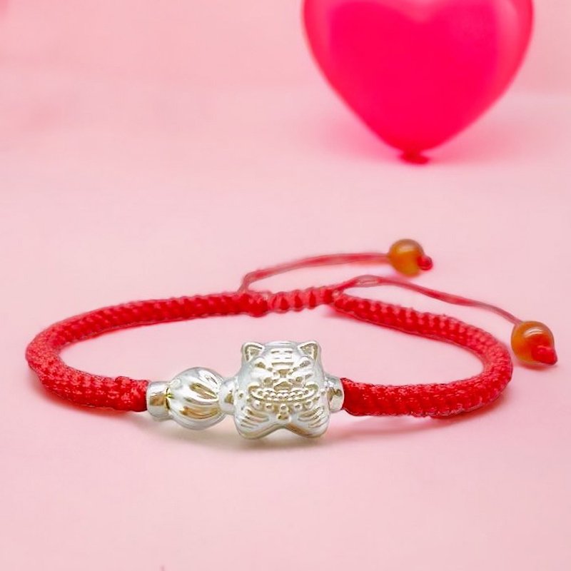 Good Luck in the Year of the Dragon* Tiger Lord Haoye sterling silver red thread bracelet (red rope wards off evil and brings good fortune and prosperity) - Bracelets - Gemstone Red