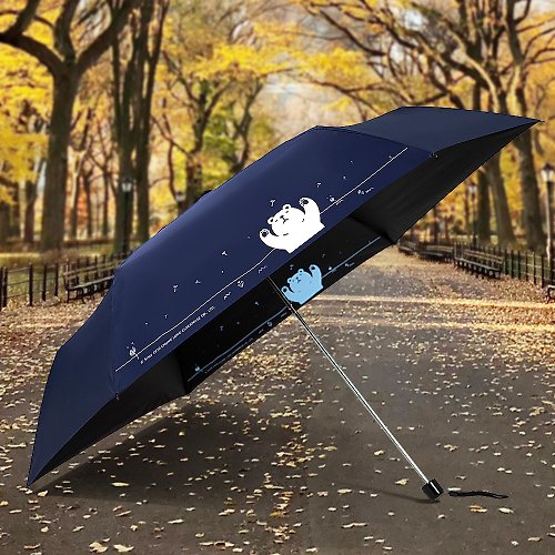 TDN 雙龍懶懶熊超細黑膠蛋捲傘三折傘抗UV鉛筆傘晴雨傘兒童傘(海軍藍)
