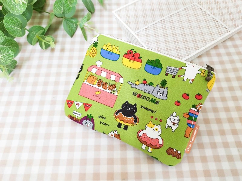 Light-picking series universal bag/coin purse/cosmetic bag/storage bag/cat market style - Coin Purses - Cotton & Hemp Green