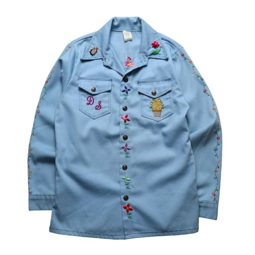 1970年代アメリカのハンドメイドの花柄刺繍シャツ - ショップ