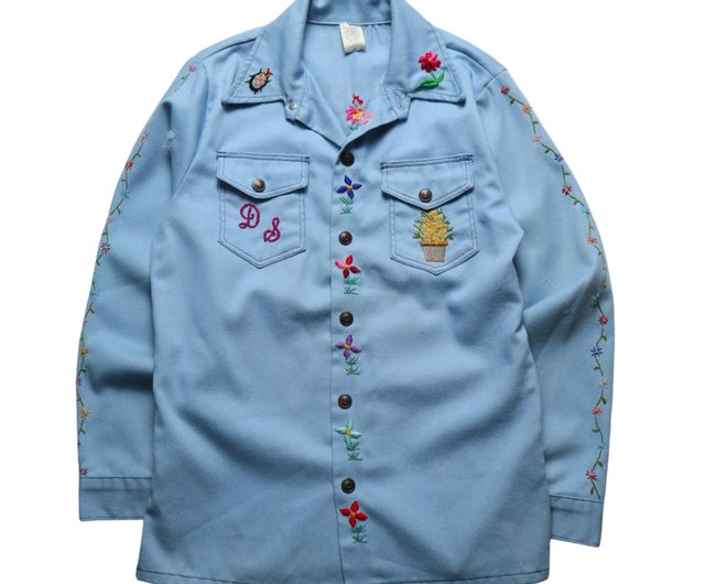 70s USA古着 シャツジャケット 花柄 刺繍 カバーオール vintage 565a334a04de17c276fc406dd66509