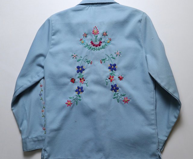 1970年代アメリカのハンドメイドの花柄刺繍シャツ - ショップ