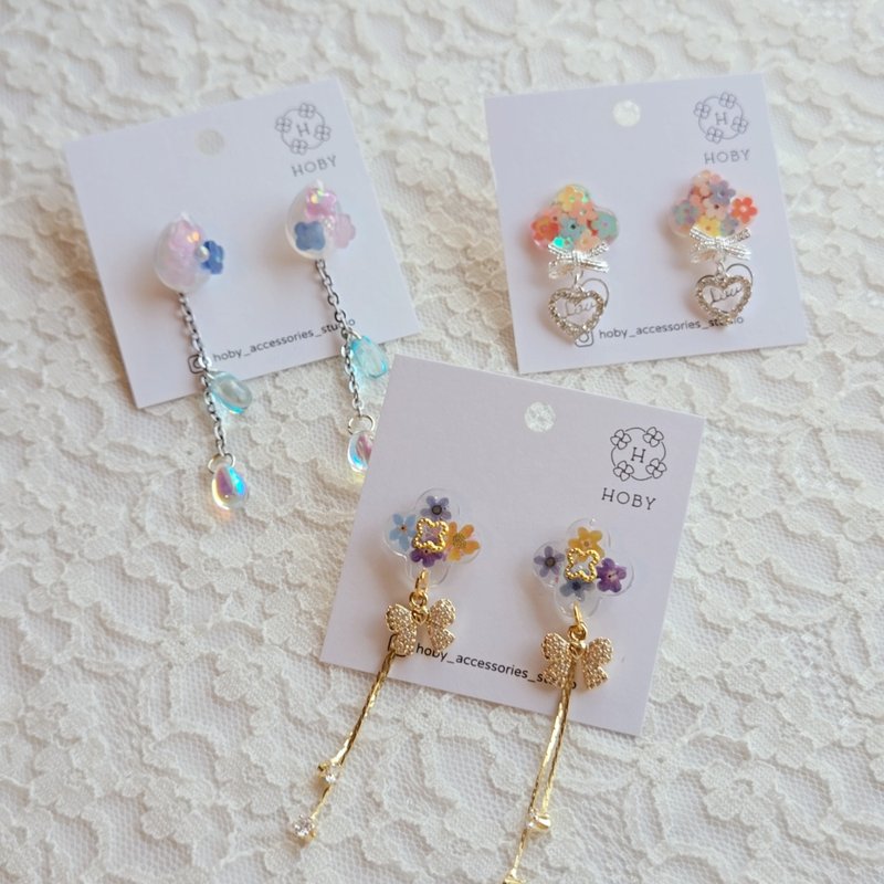 小清新・水晶膠耳環 耳環/耳釘/耳夾 原創 手作 送禮 - 耳環/耳夾 - 其他材質 