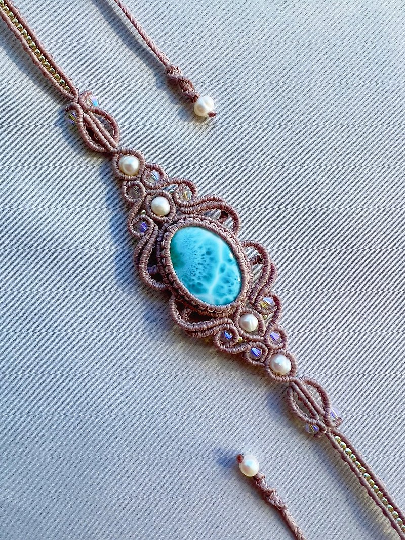 Larimar Necklace, Macrame Necklace, Pearl Necklace, Gemstone Necklace, Hand made - Necklaces - Stone White