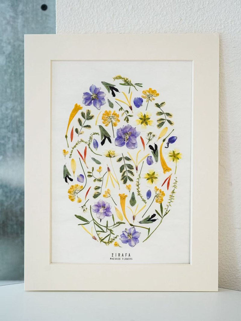 ŽIRAFA【藍柑檸檬】紫色系押花作品藝術微噴畫家居裝飾畫 - 海報/掛畫/掛布 - 紙 藍色