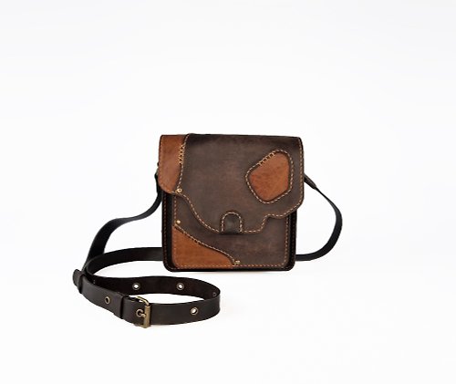 LU11NA Leather Small Shoulder Bag, Brown Phone Case, Handmade Gift