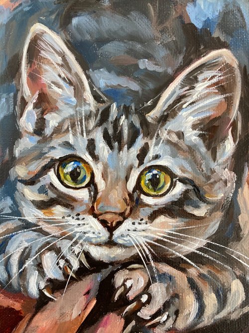 猫オリジナル油絵フレーム付き動物画