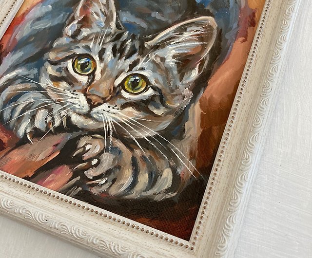 猫オリジナル油絵フレーム付き動物画   ショップ  ウォールデコ