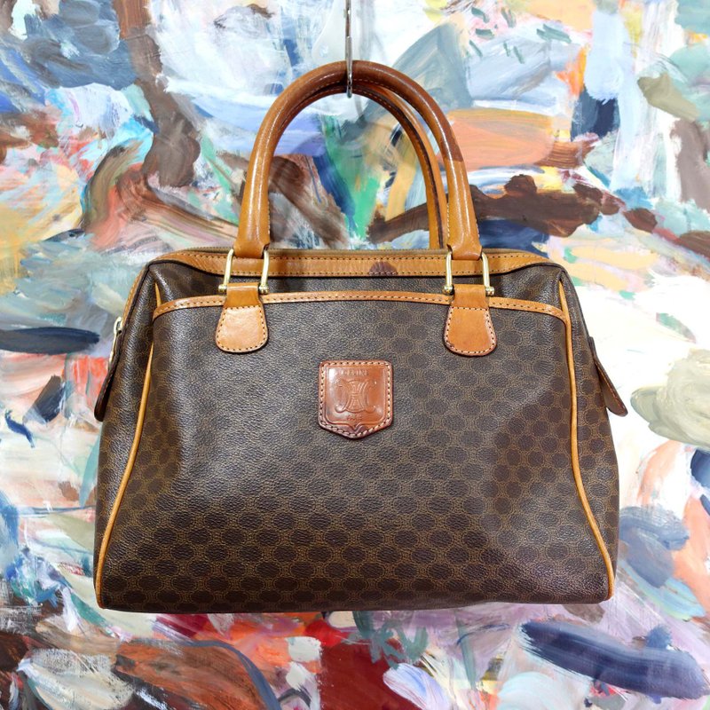 中古CELINE PU皮革手提包手袋公事包包有瑕疵 意大利高級二手古著 - 手提包/手提袋 - 人造皮革 咖啡色