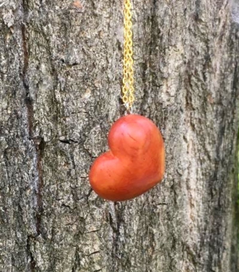 Wooden Red heart - 項鍊 - 木頭 
