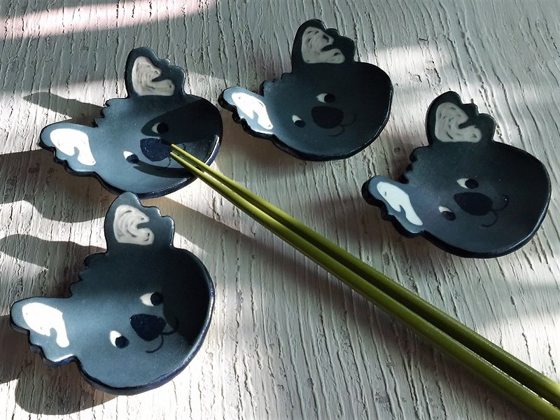 Love is your Koala styling saucer chopsticks holder _ pottery chopsticks holder - ตะเกียบ - ดินเผา สีเทา
