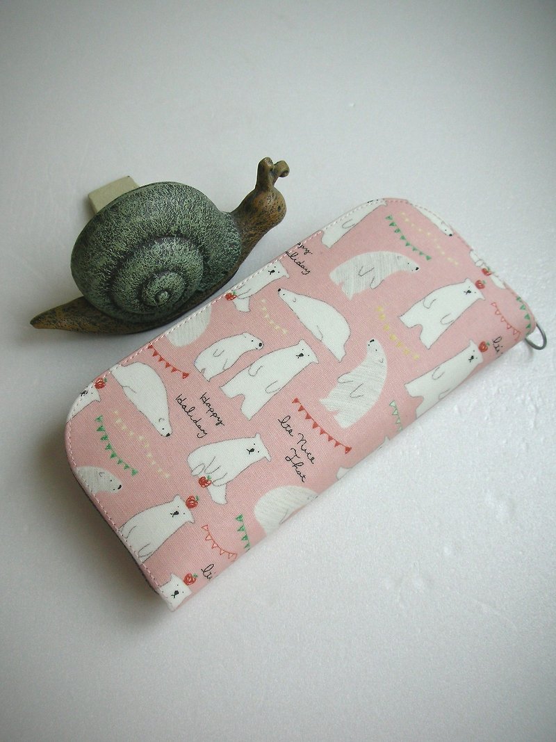 Silly polar bear tarpaulin-long clip/wallet/purse/gift - กระเป๋าสตางค์ - วัสดุกันนำ้ สึชมพู