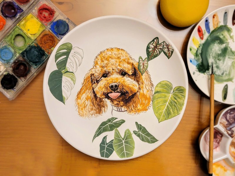 [Customized Gift] InjoyPet Pet Custom-Painted Ceramic Plate 8-Inch Disc - จานและถาด - เครื่องลายคราม 