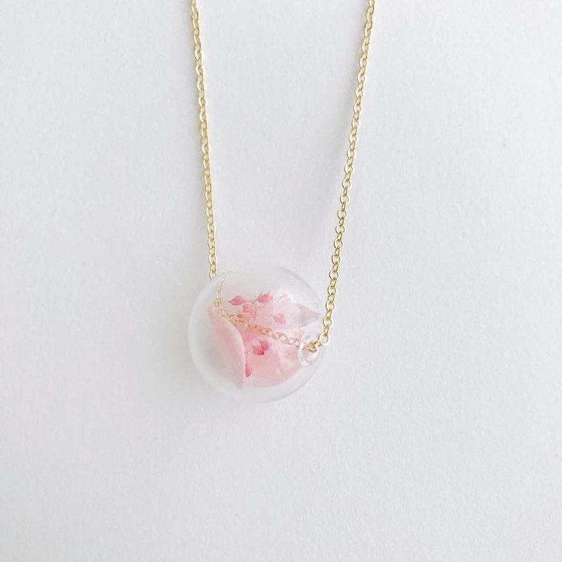 Pink Preserved Flower Planet Glass Ball  Necklace Birthday Gift Christmas gift for her girlfriend - สร้อยติดคอ - แก้ว สึชมพู