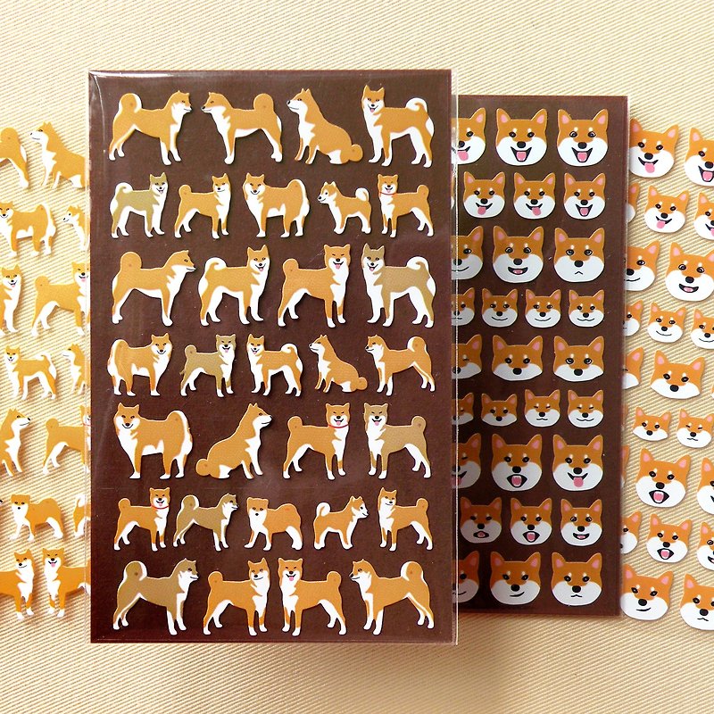 Shiba Inu Stickers (2 pieces set) - สติกเกอร์ - วัสดุกันนำ้ สีนำ้ตาล