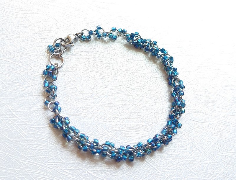 Melody of the Sea- Stainless Steel Blue Bead Bracelet - สร้อยข้อมือ - สแตนเลส 