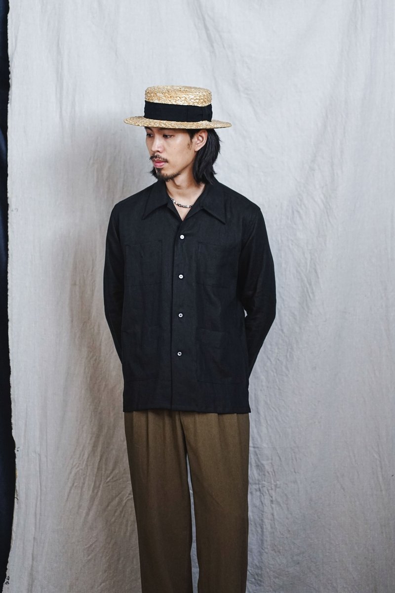 French Linen L/S Cabana Overshirt (Black) - Men's Shirts - Cotton & Hemp 