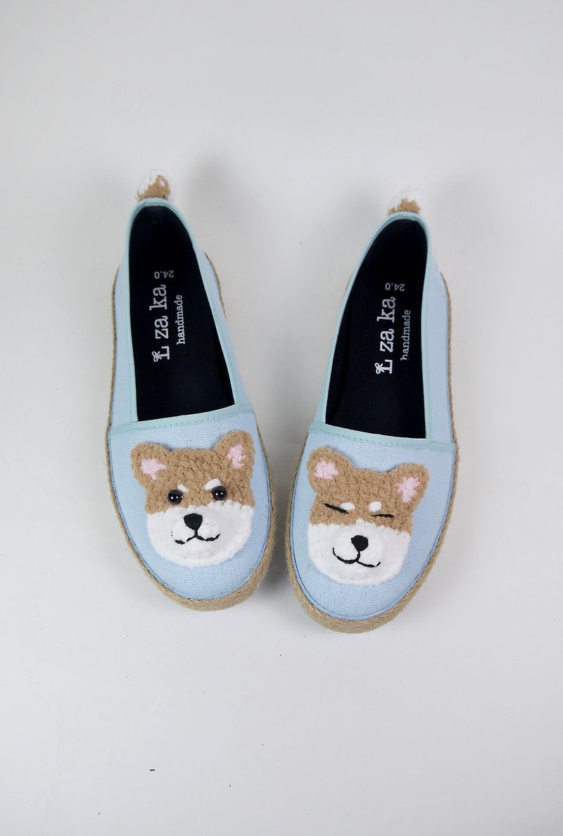 baby blue canvas hand-made shoes cute Shiba Inu - Women's Casual Shoes - Other Materials Blue