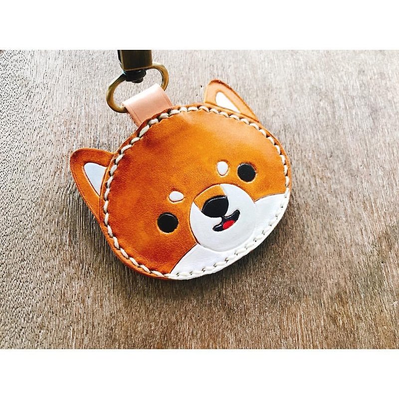Shiba Inu gogoro key holster custom pattern design can be printed for free English letters / Nick Pippi - Keychains - Genuine Leather Brown