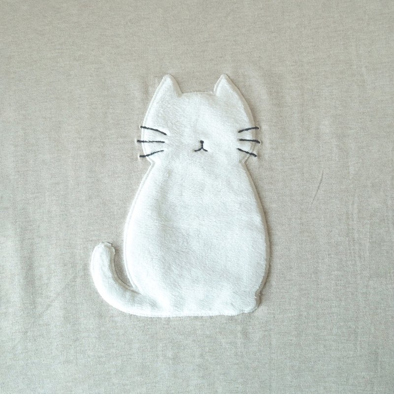 fluffy cat t-shirt : beige gray - 女 T 恤 - 棉．麻 灰色