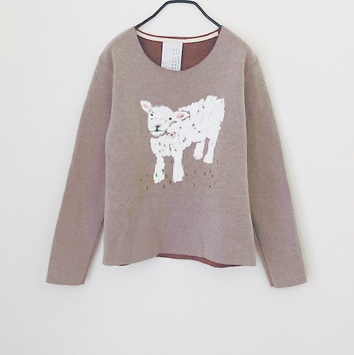 WASHINGMACHINE’s vacation Little Lamb/ Sheep Cute Animal Painted Long Sleeve Top-Sweater