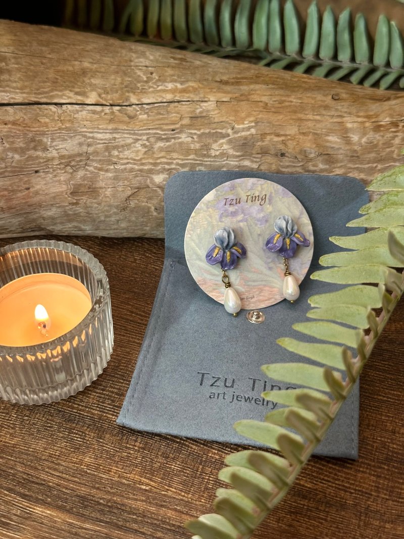 鳶尾花  亮漆系列 兩戴式 水滴珍珠 不鏽鋼耳釘  彩陶 姿婷 TzuTi - 耳環/耳夾/耳骨夾 - 陶 