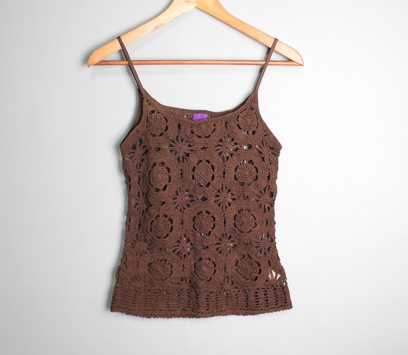 FOAK vintage cocoa mandala crochet camisole - เสื้อกั๊กผู้หญิง - ผ้าฝ้าย/ผ้าลินิน 