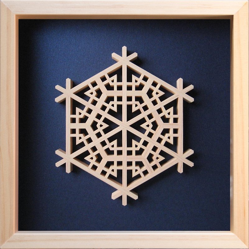 Kumiko Cube frame Design : Benten mie Kikkou 22 X 22 cm - ตกแต่งผนัง - ไม้ สีน้ำเงิน