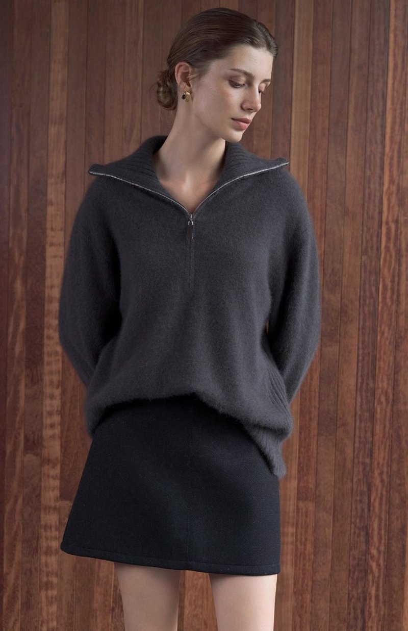 French Minimalist Raccoon Wool Half-Zip Turtleneck Sweater - สเวตเตอร์ผู้หญิง - วัสดุอื่นๆ หลากหลายสี