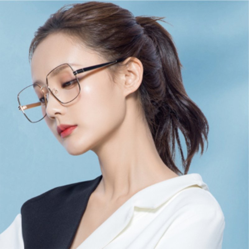 [Free Shipping Special] Li Yitong Star Model Anti-Blue Light Fashion Large Frame Plain Mirror/Weishang - Glasses & Frames - Other Materials Black