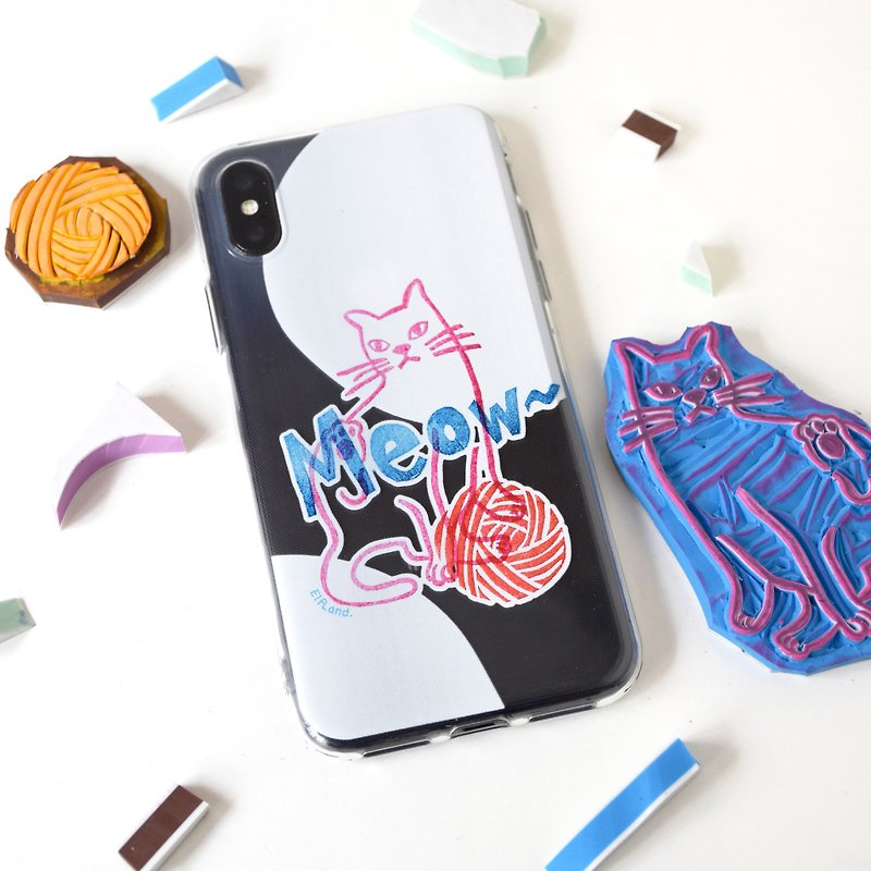 The Stamp Style Meow Meow cat pattern phone case, for iPhone, Samsung - Phone Cases - Plastic Multicolor