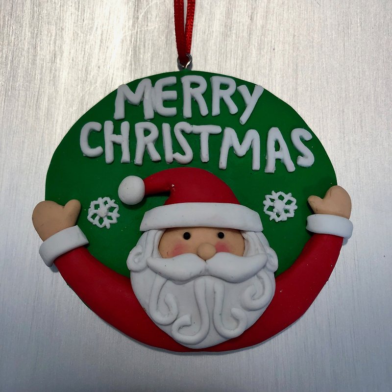 聖誕老公公圓形吊飾 Merry Christmas - 裝飾/擺設  - 陶 綠色