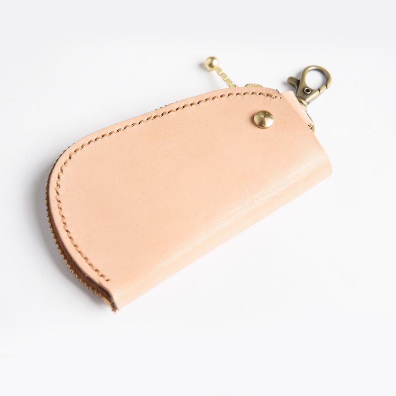 Hand dyed-leather vegetable tanned leather key case can be customized lettering - Keychains - Genuine Leather Orange