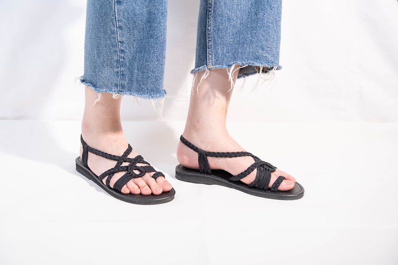 Woven sandals. black. tropical vacation - Sandals - Polyester 