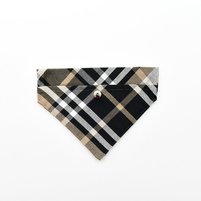 Handmade Tartan/Plaid Pet Collar Accessory - Scarf / Bib - Noble Black【ZAZAZOO】 - ปลอกคอ - ผ้าฝ้าย/ผ้าลินิน สีดำ