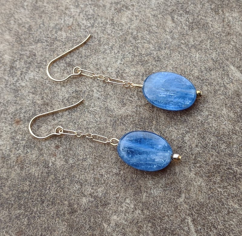 藍晶石14k包金垂墜耳環 - 耳環/耳夾 - 半寶石 藍色
