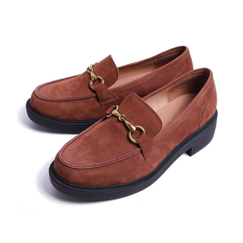 經典百搭寬楦厚底樂福鞋麂皮棕 - 女牛津鞋/樂福鞋 - 真皮 咖啡色